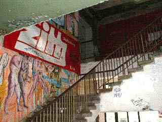 inside Tacheles, walls covered with graffiti.